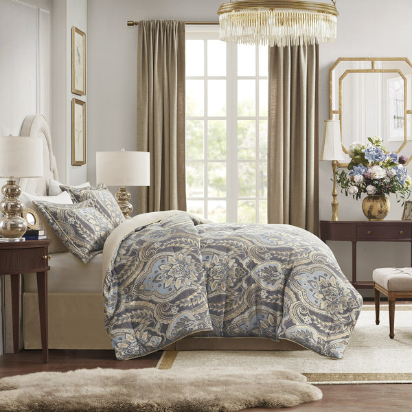 JLA Home Croscill Classics - 4 Piece Comforter Set Regal Jacquard Chenille Luxury Bedding with French-Inspired Statement Motif, Plush Finish 96 L x 92 W x 1.5H CCL10-0062