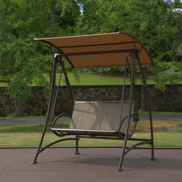English Elm 2-Seat Patio Swing Chair with Adjustable UV Canopy, Textilene Comfort, Steel Frame, 700lb Capacity W1859110126