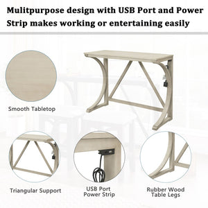 English Elm Topmax Farmhouse Counter Dining Set with Built-in Usb Charging and Upholstered Stools White N717P352068A