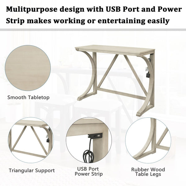 English Elm Topmax Farmhouse Counter Dining Set with Built-in Usb Charging and Upholstered Stools White N717P352068A