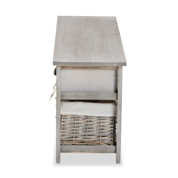 Baxton Studio Baxton Studio Mabyn Modern Light Grey Wood Storage Bench with Drawers & Wicker Baskets for Organization FZC200361-Light Grey-Bench