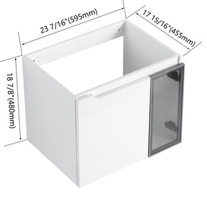 English Elm 24" Floating Bathroom Vanity Glossy White Plywood Cabinet with Grey Glass Doors W999P387157