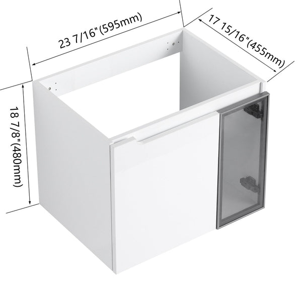 English Elm 24" Floating Bathroom Vanity Glossy White Plywood Cabinet with Grey Glass Doors W999P387157