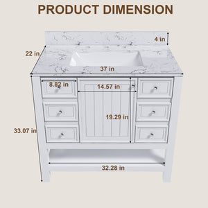English Elm Modern 37" Bathroom Vanity With Elegant Carrara Marble Top, Storage Solutions & Quiet Operation W509S00137
