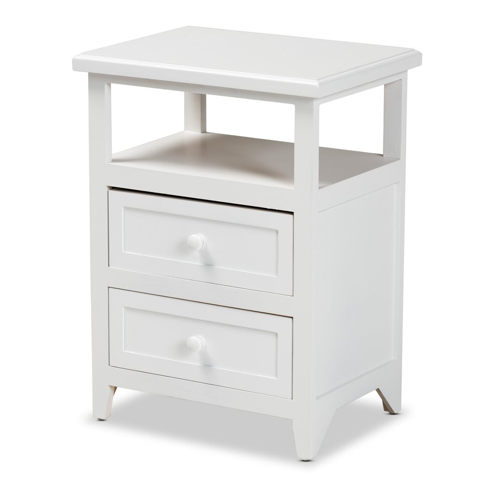 Baxton Studio Baxton Karsen Modern White 2-Drawer End Table – Sleek Design, Durable Paulownia Wood, Fully Assembled! FZCabinet190808-White Wooden-2DW-ET