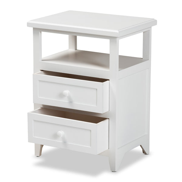 Baxton Studio Baxton Karsen Modern White 2-Drawer End Table – Sleek Design, Durable Paulownia Wood, Fully Assembled! FZCabinet190808-White Wooden-2DW-ET