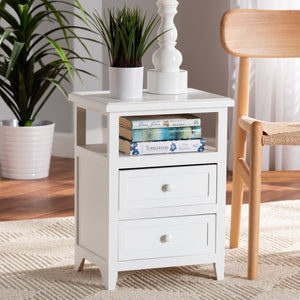 Baxton Studio Baxton Karsen Modern White 2-Drawer End Table – Sleek Design, Durable Paulownia Wood, Fully Assembled! FZCabinet190808-White Wooden-2DW-ET