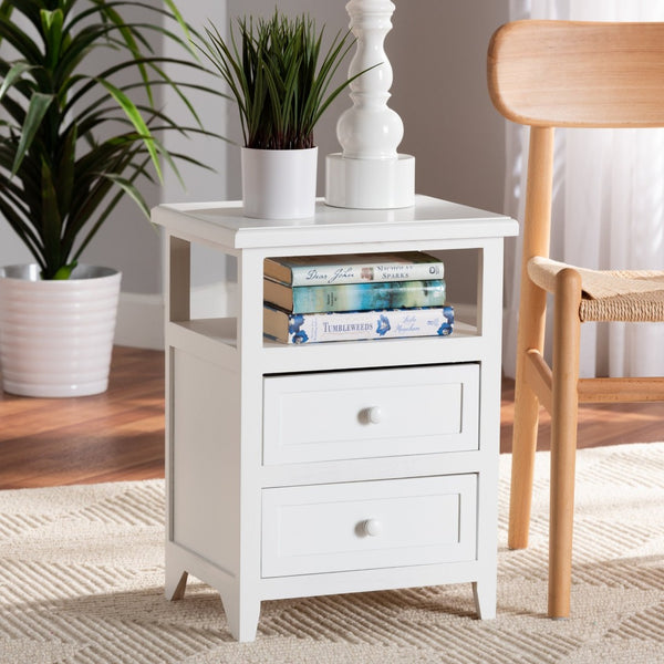 Baxton Studio Baxton Karsen Modern White 2-Drawer End Table – Sleek Design, Durable Paulownia Wood, Fully Assembled! FZCabinet190808-White Wooden-2DW-ET