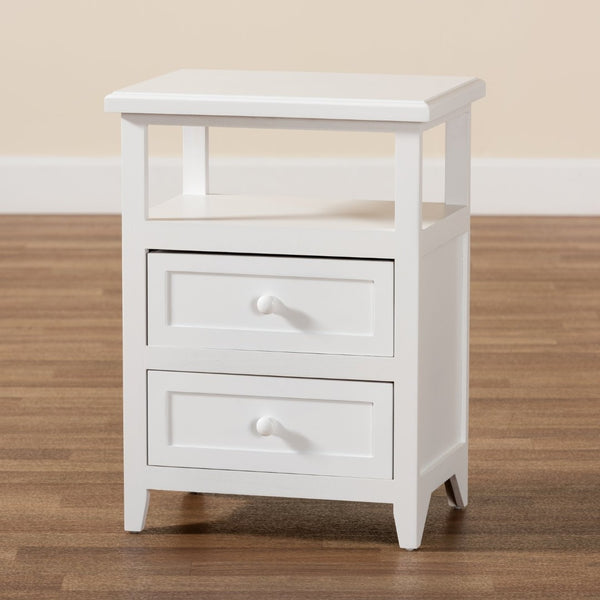 Baxton Studio Baxton Karsen Modern White 2-Drawer End Table – Sleek Design, Durable Paulownia Wood, Fully Assembled! FZCabinet190808-White Wooden-2DW-ET