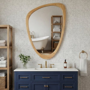 English Elm Black Walnut Solid Wood Irregular Frame Wall Mirror Sculptural Accent for Any Room Oak W2203P436502