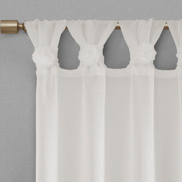 JLA Home Madison Park - Floral Rosette Tab-Top Curtain Panel — Semi-Sheer Faux Linen, Removable Pins for Cottage Charm 95 L x 50 W x 0.13H MP40-5646