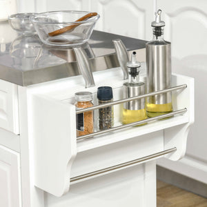 English Elm HOMCOM Stainless Steel Top Rolling Kitchen Island Cart with Drawers, Spice Rack, Cabinets, White W2225P200673