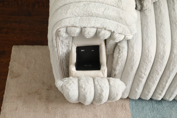 English Elm Jaya Light Gray Corduroy Power Reclining Sofa with Sleeper, USB A+C & Wireless Charging, Contemporary B2726S00369