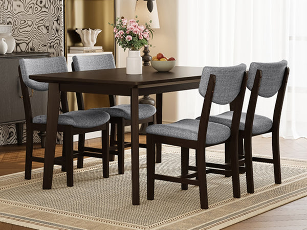 English Elm Rustic Farmhouse Five Piece Dining Set Rubberwood Legs Upholstered Chairs for Kitchen Espresso N752S000089P