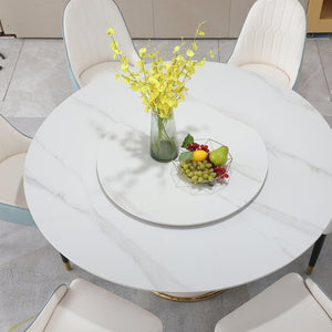 English Elm 59.05"modern Sintered Stone Round Dining Table Lazy Susan Pedestal Seats 8 W509S00180