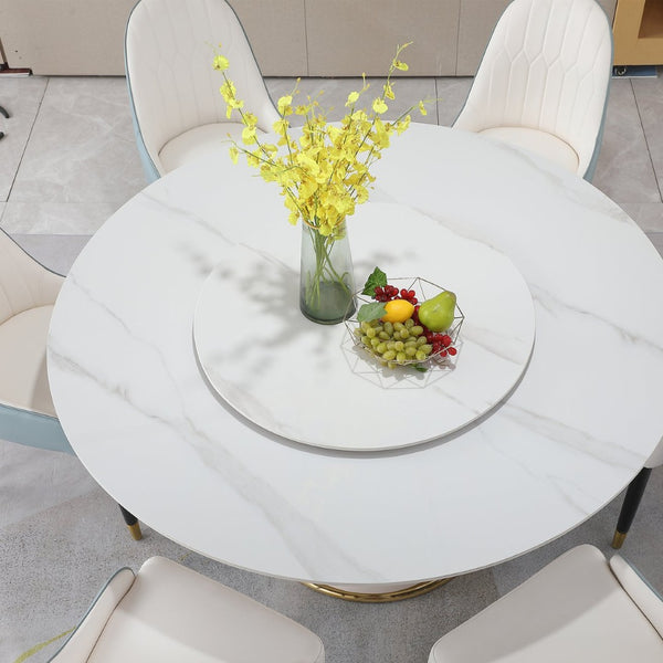 English Elm 59.05"modern Sintered Stone Round Dining Table Lazy Susan Pedestal Seats 8 W509S00180