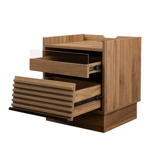English Elm Christopher Knight Home® - Mid Mid Century Modern Nightstand with USB Charging Station, LED App-Control Lights, 2 Drawers, Sleek Design Brown 22.24 L x 18.7 W x 7.09 H N761P255453Z