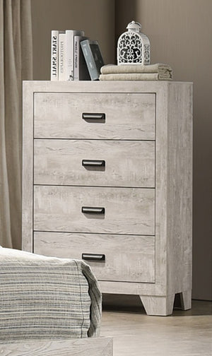 English Elm 1pc Whitewash Solid Wood Four Drawer Tall Chest with Metal Hardware for Bedroom B011P444136