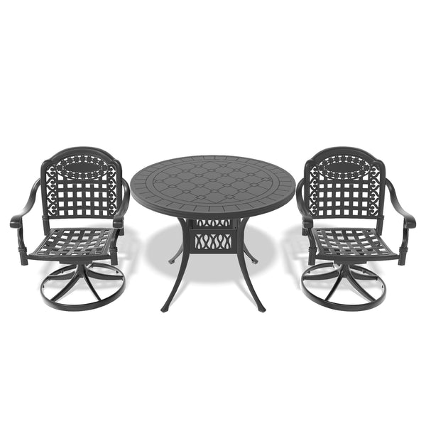 English Elm 3-Piece All-Weather Aluminum Dining Set With Swivel Chairs & Round Table For Cozy Outdoor Spaces W1710S00339