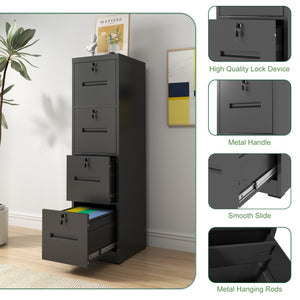 English Elm 4 Drawer Metal Vertical Filing Cabinet - Secure, Stylish Storage For Home Office With Eco-Friendly Design T2398P272095
