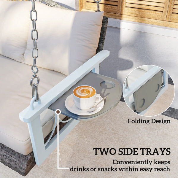 English Elm Porch Swing 3 Person Pe Wicker Outdoor Hanging Bench with Cushions and Cup Holders T3971P399012