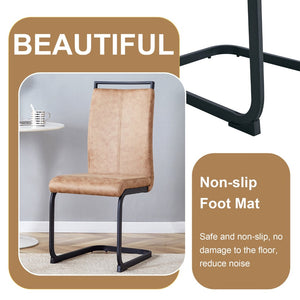 English Elm Table Set - Modern Minimalist Grey Marble Mdf Dining Table With 4 Brown Chairs And Black Legs W1151S02681-GIGA