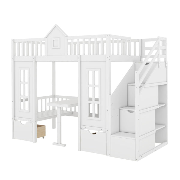 English Elm Twin-over-twin Bunk Bed Convertible Lower Desk Solid Pine Kids Bedroom Space Saver White LT000681AAK-1