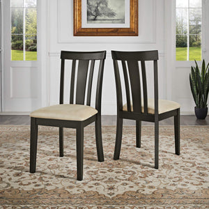 Jeann Rubberwood Slat Back Dining Chair Set with Beige Microfiber Seat