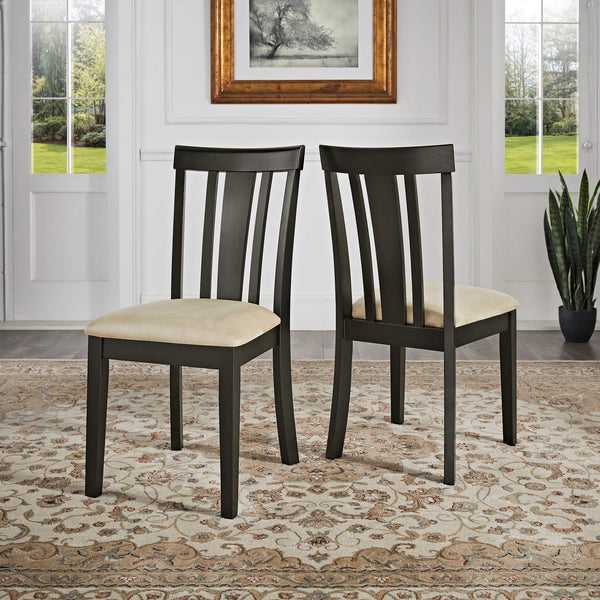 Jeann Rubberwood Slat Back Dining Chair Set with Beige Microfiber Seat