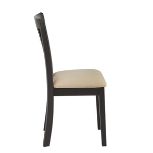 Jeann Rubberwood Slat Back Dining Chair Set with Beige Microfiber Seat
