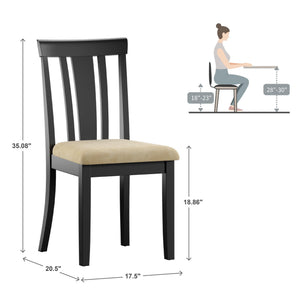 Jeann Rubberwood Slat Back Dining Chair Set with Beige Microfiber Seat