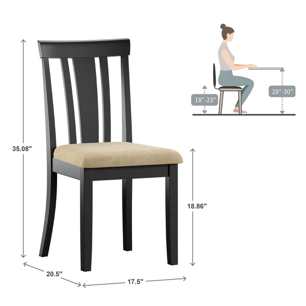 Jeann Rubberwood Slat Back Dining Chair Set with Beige Microfiber Seat