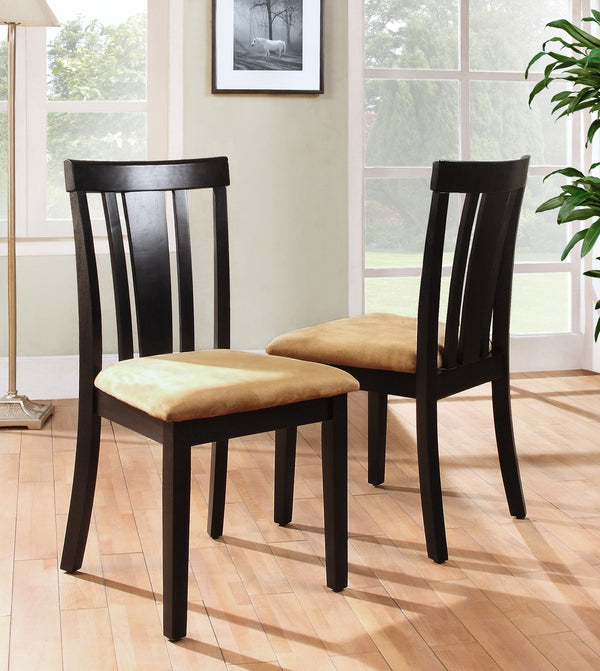 Jeann Rubberwood Slat Back Dining Chair Set with Beige Microfiber Seat