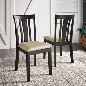 Jeann Rubberwood Slat Back Dining Chair Set with Beige Microfiber Seat
