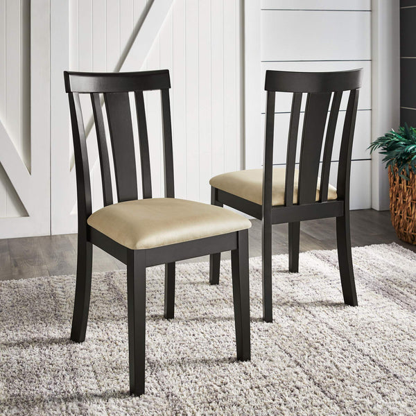 Jeann Rubberwood Slat Back Dining Chair Set with Beige Microfiber Seat
