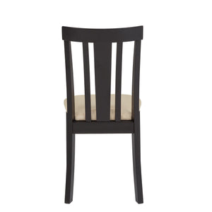 Jeann Rubberwood Slat Back Dining Chair Set with Beige Microfiber Seat