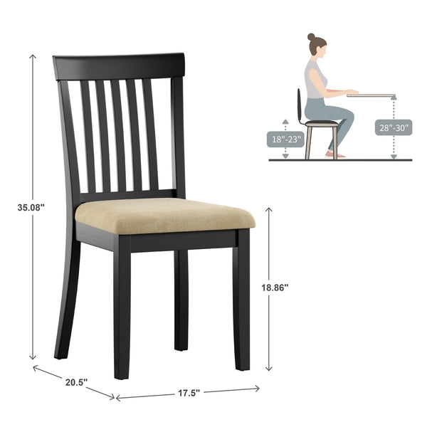 Jeann Slatted Mission Dining Chairs Set of Two Rubberwood Frame Microfiber Seat