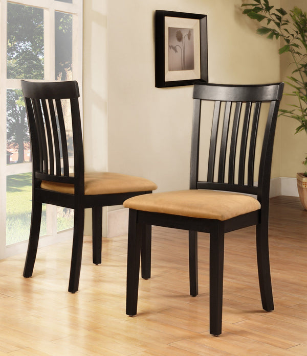 Jeann Slatted Mission Dining Chairs Set of Two Rubberwood Frame Microfiber Seat
