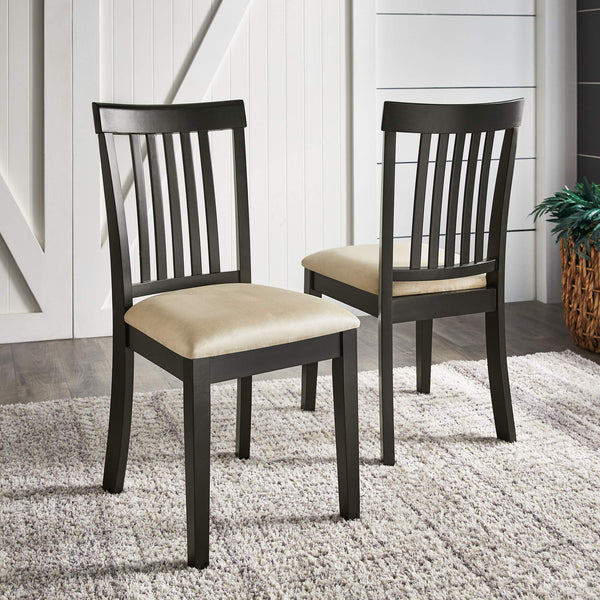 Jeann Slatted Mission Dining Chairs Set of Two Rubberwood Frame Microfiber Seat