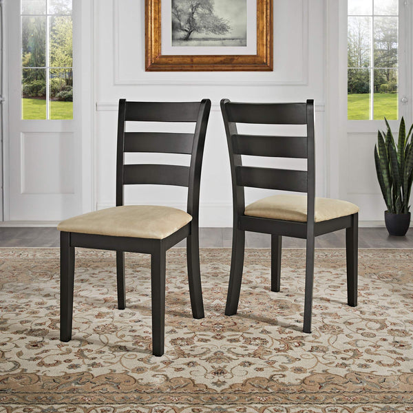 Jeann Ladder Back Dining Chair Set Rubberwood Frame Beige Upholstered