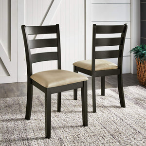 Jeann Ladder Back Dining Chair Set Rubberwood Frame Beige Upholstered