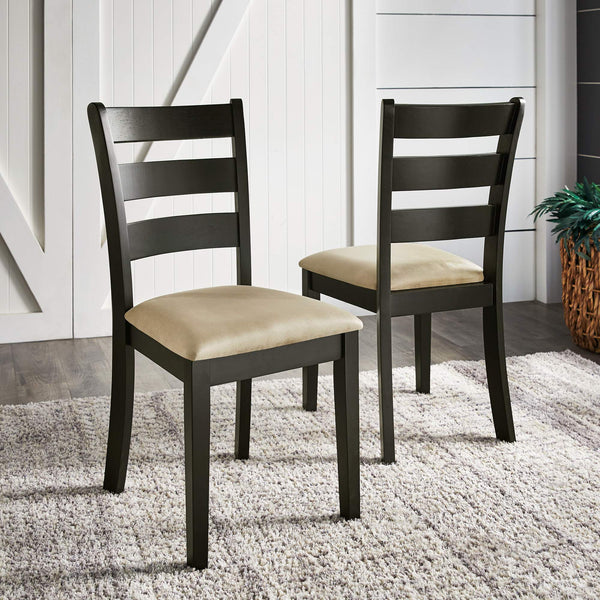 Jeann Ladder Back Dining Chair Set Rubberwood Frame Beige Upholstered