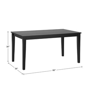 Jeann 60 Inch Black Rubberwood Rectangular Dining Table for Modern Homes
