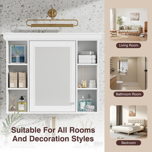 English Elm 35'' 35' 35'' x 28'' Wall Mounted Medicine Cabinet with Mirror Door, Modern MDF Storage with Towel Rod White N710P196545K