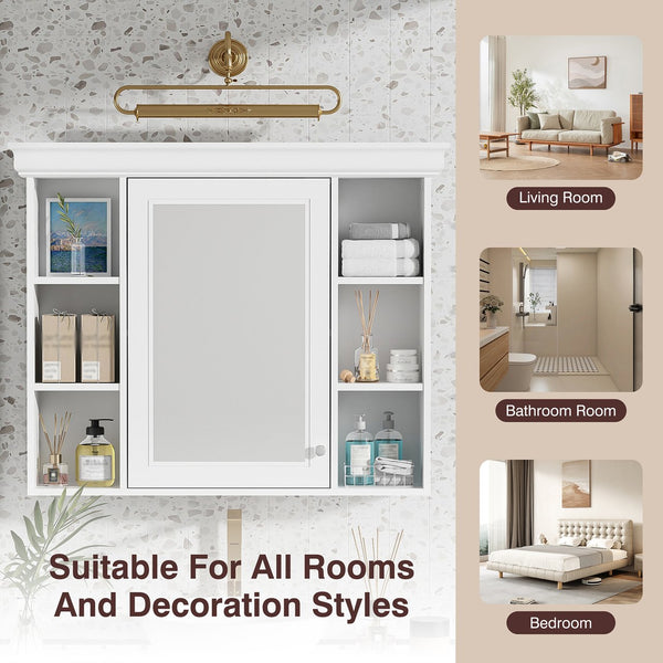 English Elm 35'' 35' 35'' x 28'' Wall Mounted Medicine Cabinet with Mirror Door, Modern MDF Storage with Towel Rod White N710P196545K