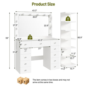 English Elm Vanity Desk Hollywood Led Mirror 11 Drawers 7 Tier Shelving White Glam Mdf N704G202309K