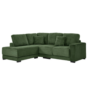 English Elm 93" Sectional Sofa L-Shaped Upholstered Corduroy 3-Seater with Reversible Chaise, Solid Wood Frame, Plush Coil-Foam Cushions Green W1097S00224