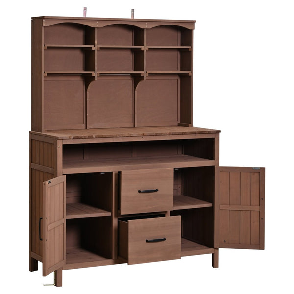 English Elm (with Hutch) Topmax Solid Fir Outdoor Potting Bench Station Cabinets Drawers Patio Garden Brown N717P404332D