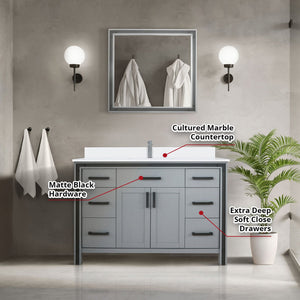 English Elm Dark Grey Bath Vanity 48" W x 22" D with Cultured Marble Top, Chrome Faucet, 34" Mirror, Scratch-Resist Finish B2731S01358