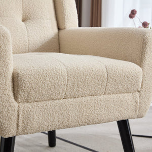English Elm Modern Pu Leather Ergonomic Accent Chair with Padded Arms and Matte Black Legs White W676P172468